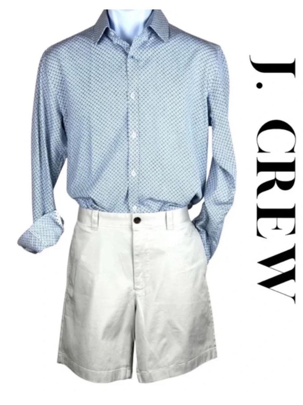 J. Crew Light Blue Micro-Pattern Button-Down with White Shorts